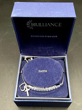 Brilliance Faith Swarovski Crystals Silver Plated Beyond Blessed Bolo Bracelet